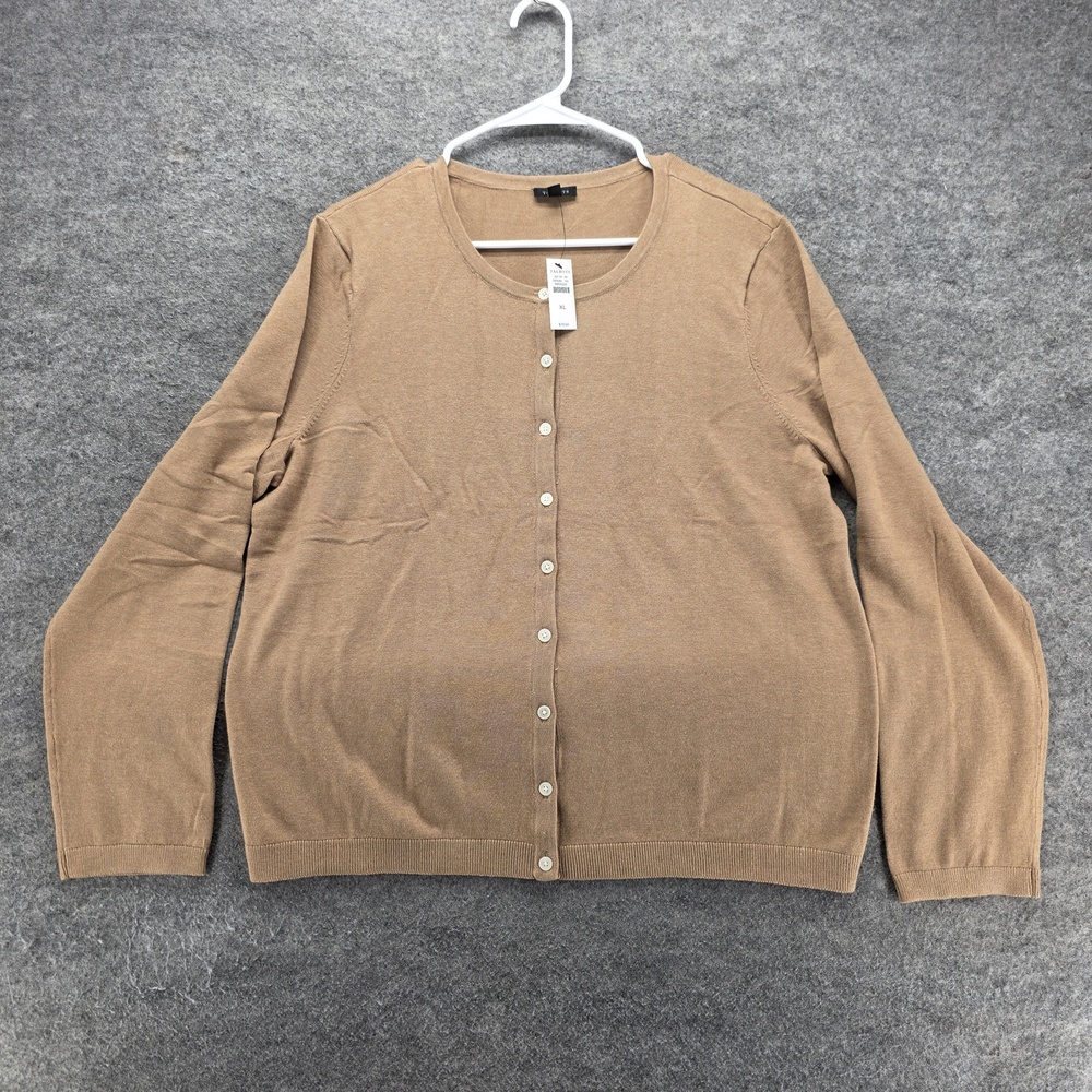 Talbots Sweater Cardigan Womens XL Beige Crew Neck Button Lightweight NWT